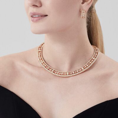Classic-High-Jewellery-Suite-Rose-Gold-Diamond-Collar-Necklace-2013306-and-earrings