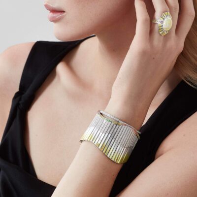 Garrard-Couture-Northern-Lights-Bracelet-In-18ct-White-Gold-with-Sapphires-Tsavorites-Diamonds-and-Mother-of-Pearl