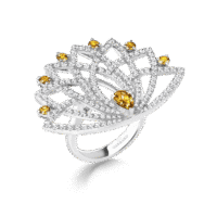 Lotus Bloom Yellow Sapphire and Diamond Ring In 18K White Gold