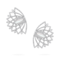 Lotus Pearl High Jewellery Diamond and Mother of Pearl Ear Climbers In 18K White Gold