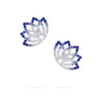 Lotus Flower Sapphire and Diamond Ear Climbers In 18K White Gold