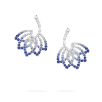 Lotus Flower Sapphire and Diamond Drop Earrings In 18K White Gold