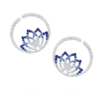 Lotus Flower Sapphire and Diamond Hoop Earrings In 18K White Gold
