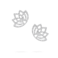 Lotus Flower Diamond Ear Climbers In 18K White Gold