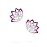 Lotus Flower Pink Sapphire and Diamond Ear Climbers In 18K White Gold
