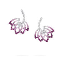 Lotus Flower Pink Sapphire and Diamond Drop Earrings In 18K White Gold