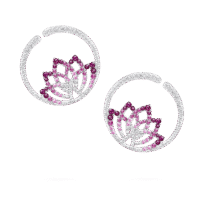 Lotus Flower Pink Sapphire and Diamond Hoop Earrings In 18K White Gold