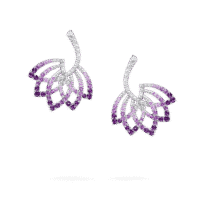 Lotus Flower Purple Sapphire and Diamond Drop Earrings In 18K White Gold