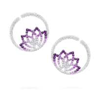 Lotus Flower Purple Sapphire and Diamond Hoop Earrings In 18K White Gold