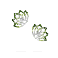 Lotus Flower Tsavorite and Diamond Ear Climbers In 18K White Gold