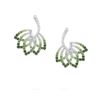 Lotus Flower Tsavorite and Diamond Drop Earrings In 18K White Gold