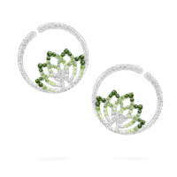 Lotus Flower Tsavorite and Diamond Hoop Earrings In 18K White Gold
