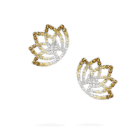 Lotus Flower Yellow Sapphire and Diamond Ear Climbers In 18K White Gold