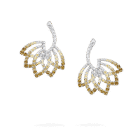 Lotus Flower Yellow Sapphire and Diamond Drop Earrings In 18K White Gold