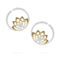 Lotus Flower Yellow Sapphire and Diamond Hoop Earrings In 18K White Gold